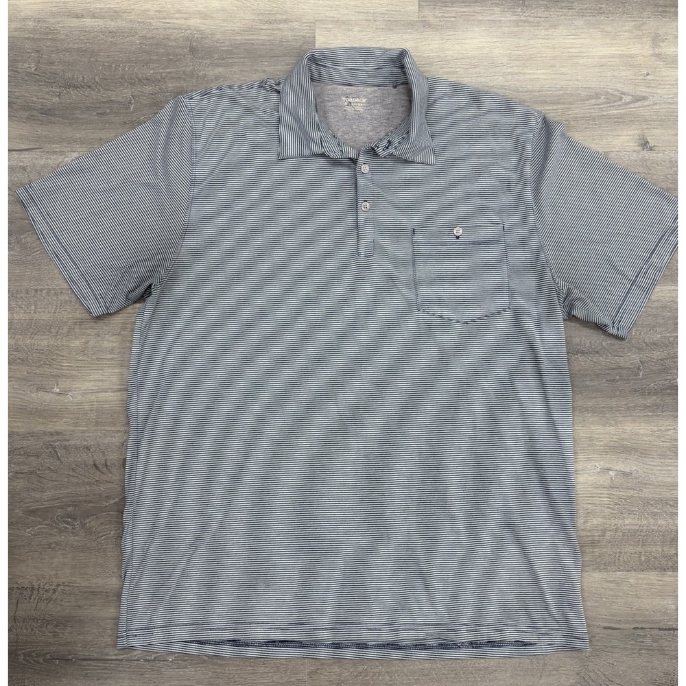 Toad & Co Tempo Short Sleeve Polo Mens XL‎ Striped Navy Comfort